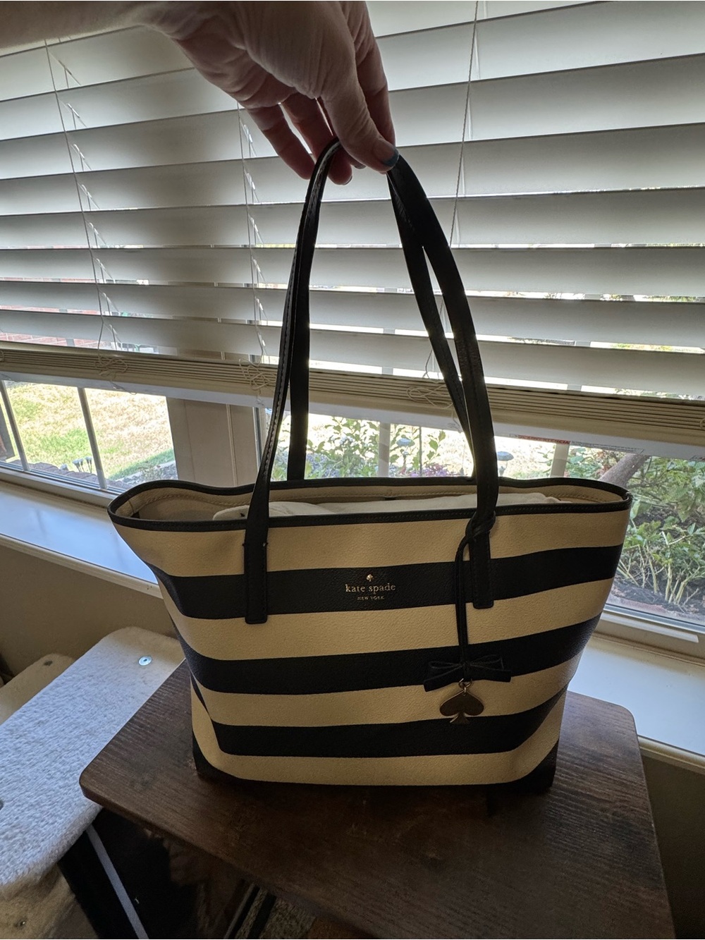 Kate Spade Striped Medium Tote Bag – Black & Cream